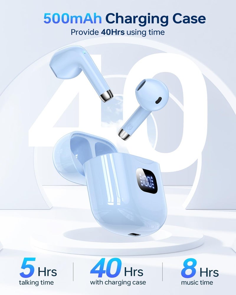 KTGEE Wireless Earbuds Bluetooth 5.3 Headphones, 40Hrs Playback Stereo Ear Buds with LED Display Charging Case IPX7 Waterproof in-Ear Earphones with Mic for Phone Tablet Laptop Sports, Blue - Image 5